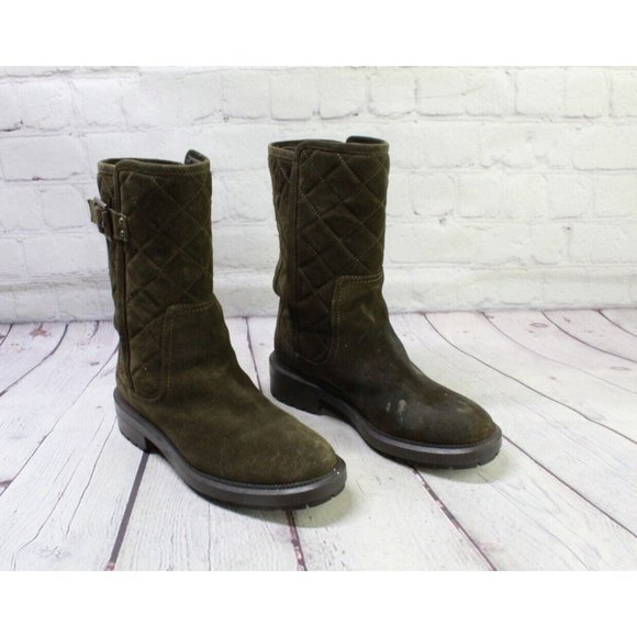 Aquatalia Olive Green Suede Quilted WP Mid Calf Pull on Boots US 6 - Picture 3 of 10